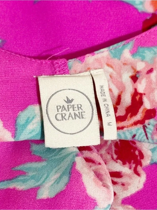 Paper Crane Pink Floral Rose Tiered Cami Spaghetti Strap Tank Top Size Medium M - Picture 4 of 5